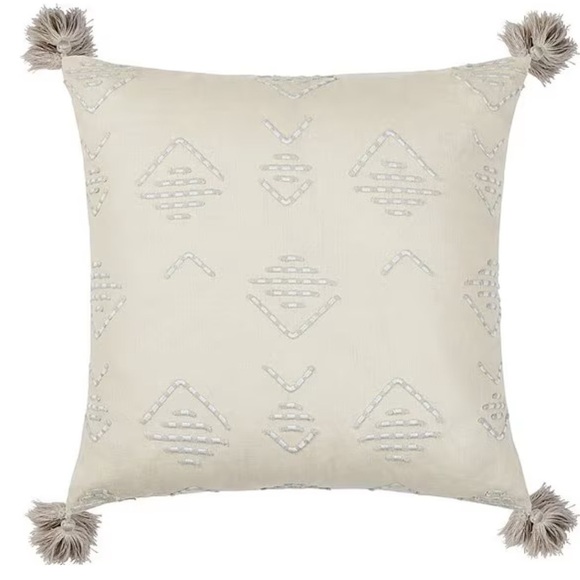 LEMIEUX ET CIE Le Buci Stitch Tasseled Linen Throw Pillow Natural Down Filled - Picture 1 of 16